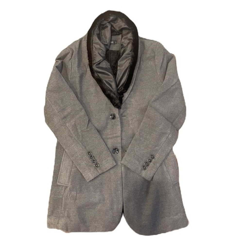 Men's Woolen Solid Large Fur Collar Warm Windbreaker Coat
